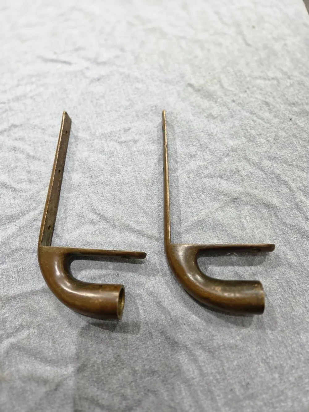 Vintage Solid Brass Curtain Rod/Gallery Rail Corner Brackets Hardware Pair